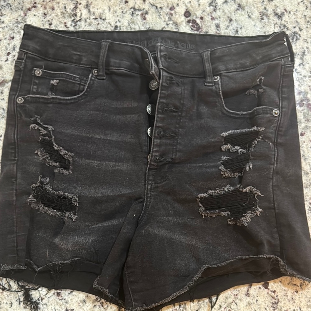 American Eagle Outfitters Black Jean Shorts Distressed Cut-Off Style
